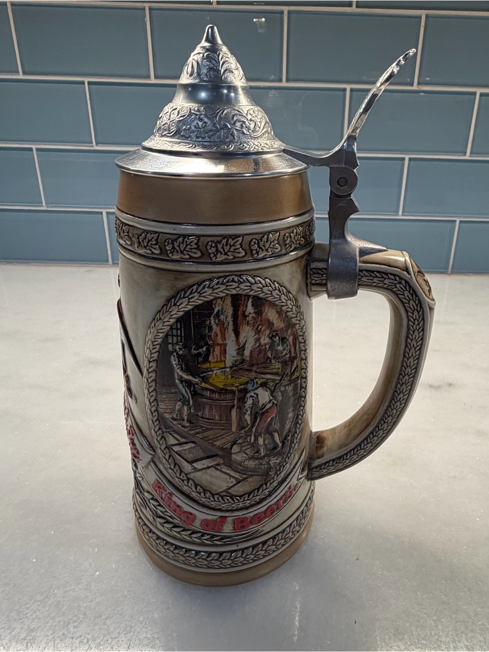 1985 Budweiser CS64 Beer Stein History of Brewing I Ceramarte Brazil A Series